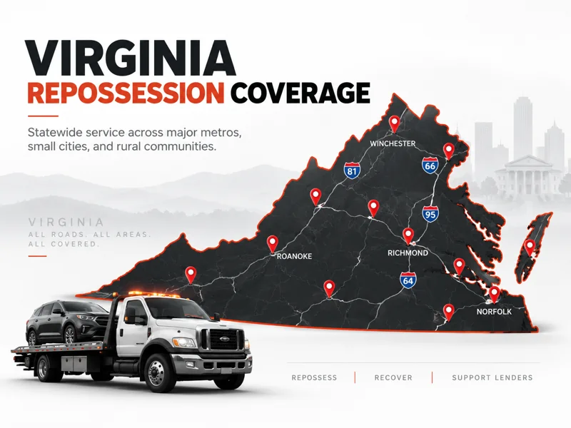 Virginia repossession coverage map showing statewide service areas